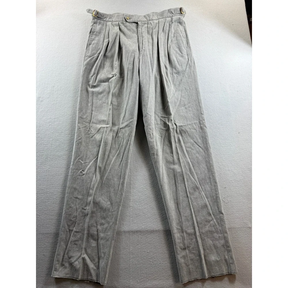 River City Trading Trousers Mens 38 Gray Herringbone Pleated Adjustable Unhemmed